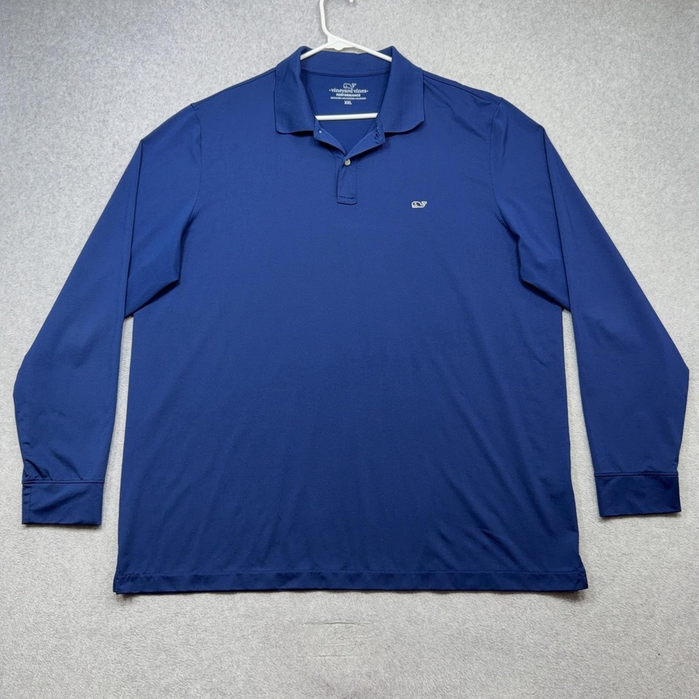 Vineyard Vines Polo Shirt Mens XXL Blue Performance Golf Long Sleeve Stretch